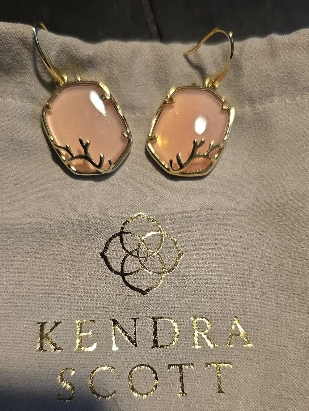 Kendra Scott Pink & Gold Oval Drop Earrings